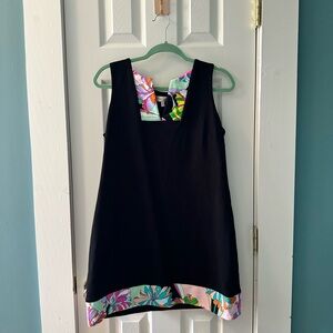 Jude Connally Black Sleeveless Dress Floral Trim Preppy Resort Chic Medium